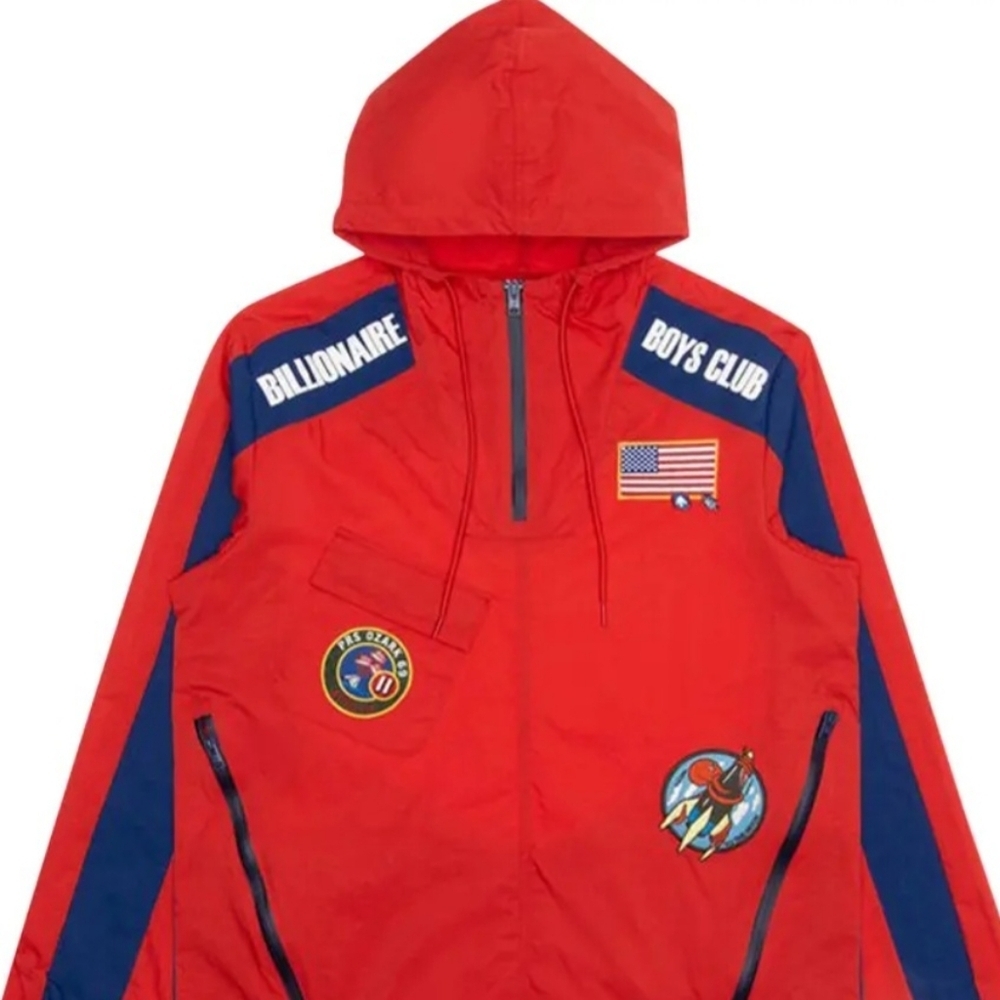 Billionaire Boys Club Red Hooded Windbreaker with Navy Accents